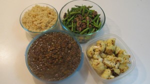 quinoa, lentiils,string beans with mushrooms and roasted cauliflower